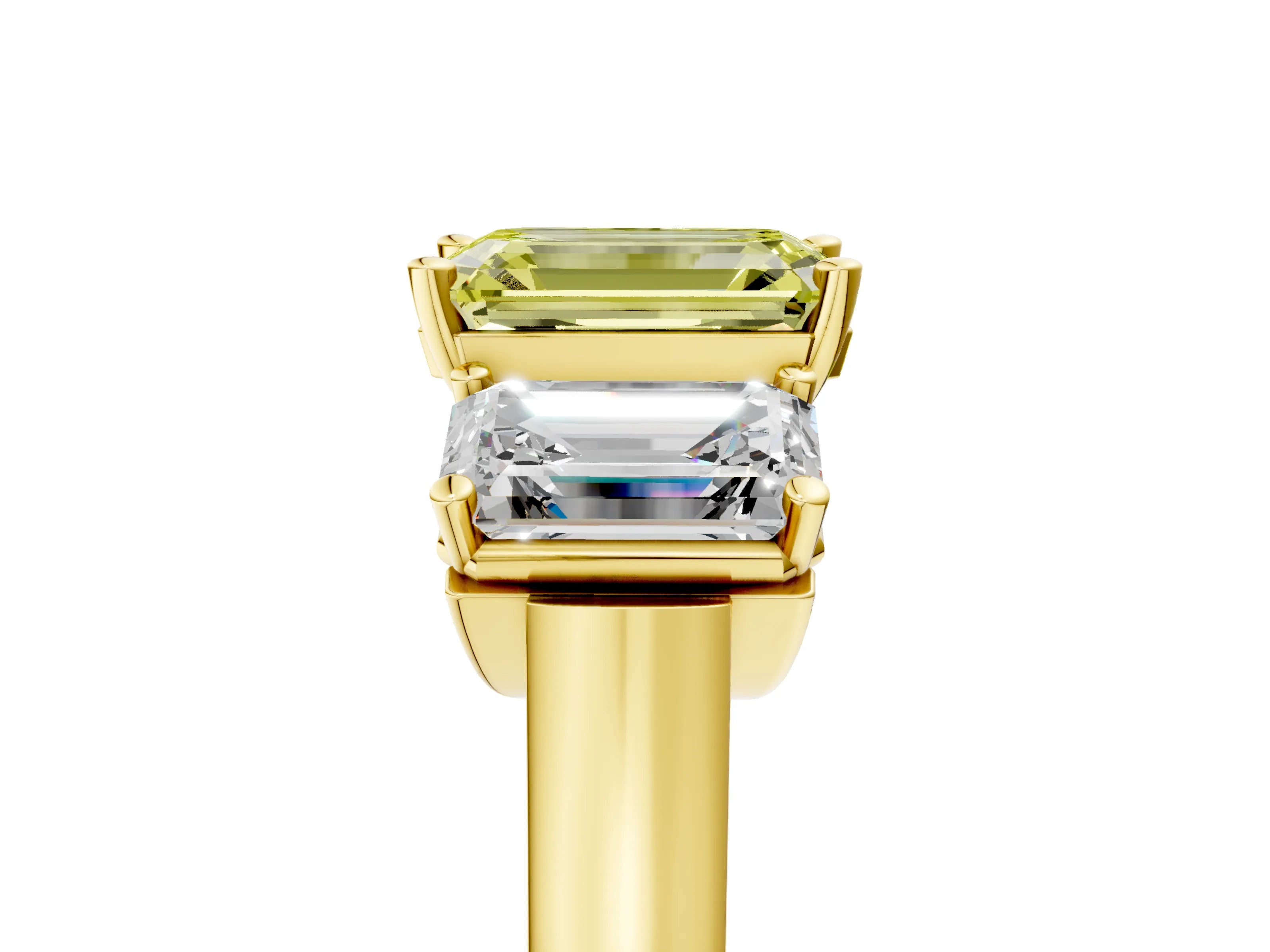 Yellow gold Three-Stone Fancy Yellow Emerald Cut Brilliant Diamond Trellis Ring with Comfort Fit Band_5