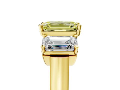 Yellow gold Three-Stone Fancy Yellow Emerald Cut Brilliant Diamond Trellis Ring with Comfort Fit Band_5