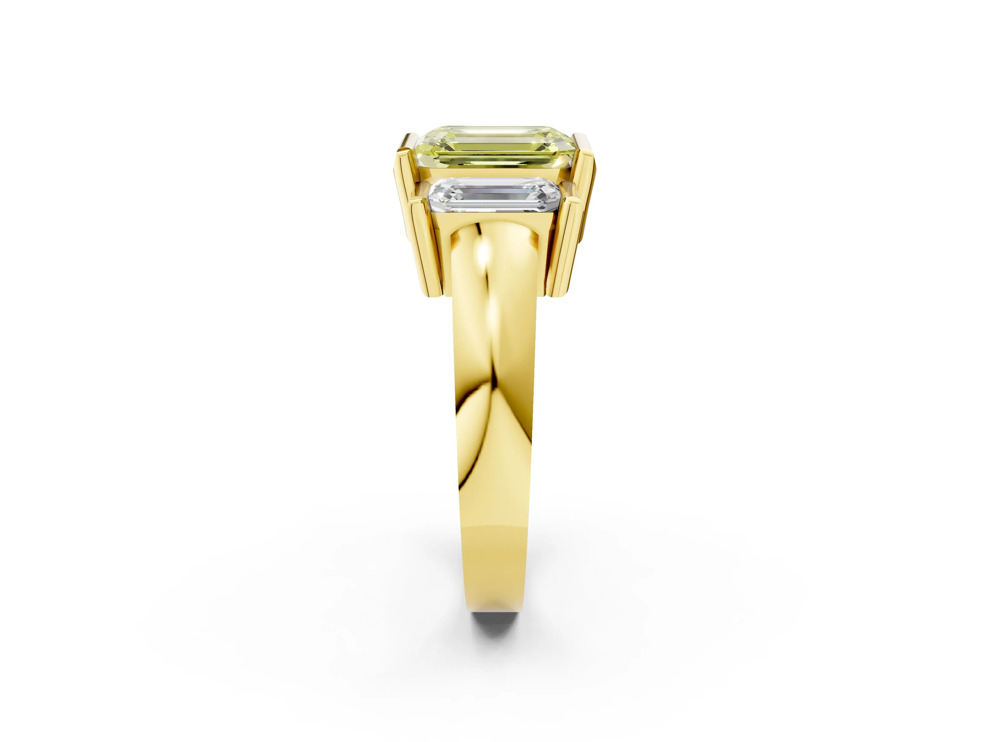 Yellow gold Three Stone Fancy Yellow Emerald Cut Cut Channel Set Diamond Ring_2