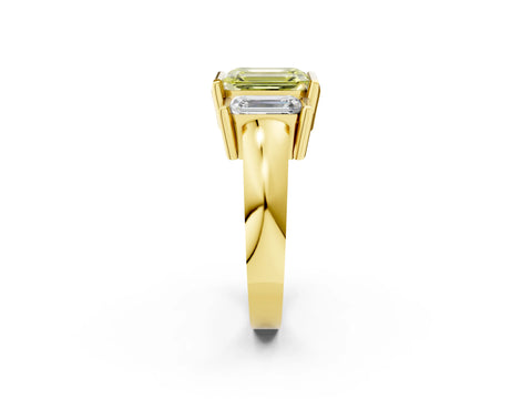 Yellow gold Three Stone Fancy Yellow Emerald Cut Cut Channel Set Diamond Ring_2