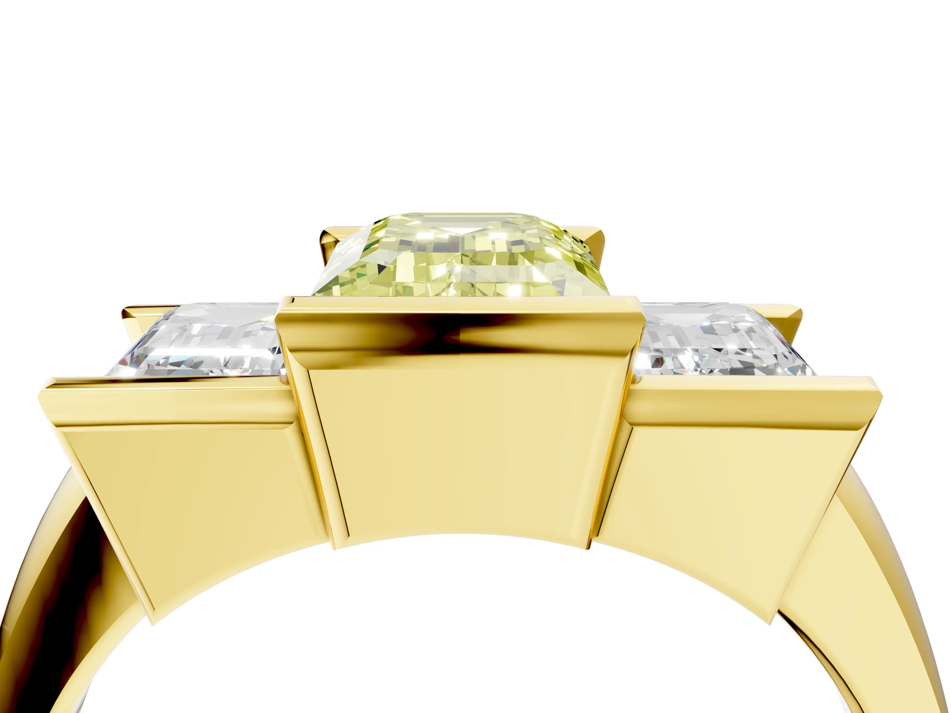 Yellow gold Three Stone Fancy Yellow Emerald Cut Cut Channel Set Diamond Ring_4