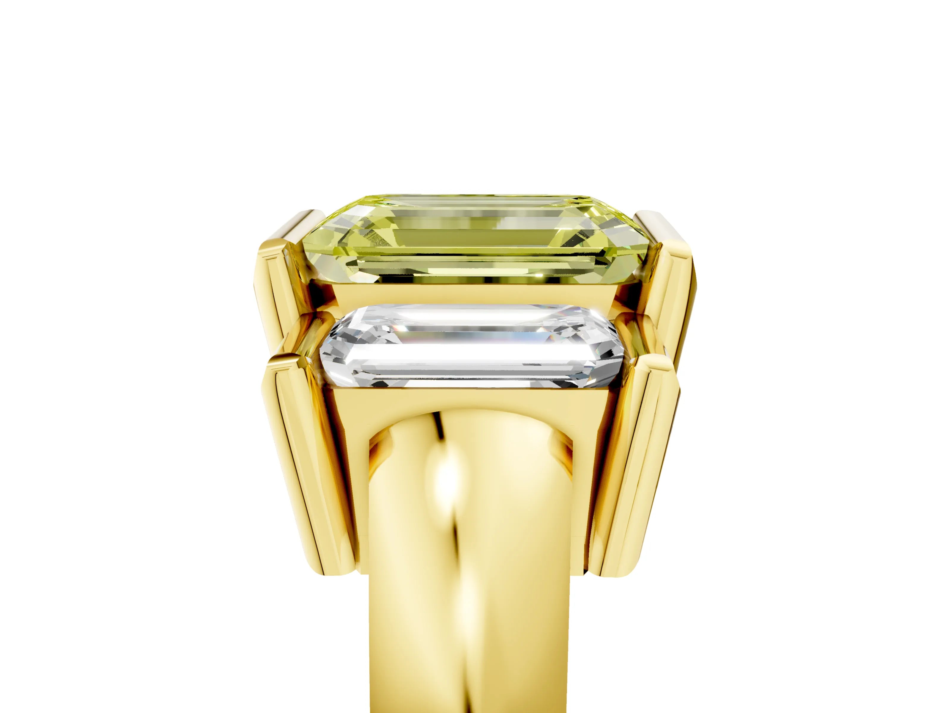 Yellow gold Three Stone Fancy Yellow Emerald Cut Cut Channel Set Diamond Ring_5
