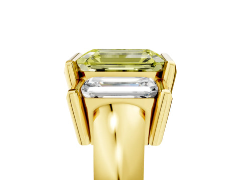 Yellow gold Three Stone Fancy Yellow Emerald Cut Cut Channel Set Diamond Ring_5