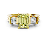 Yellow gold Three-Stone Fancy Yellow Emerald Cut Cut Classic Band Prong Setting Ring