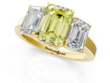 Yellow gold Three-Stone Fancy Yellow Emerald Cut Cut Diamond Engagement Ring with Flat Band and Four-Prong Setting_13