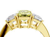 Yellow gold Three-Stone Fancy Yellow Emerald Cut Cut Diamond Engagement Ring with Flat Band and Four-Prong Setting_16