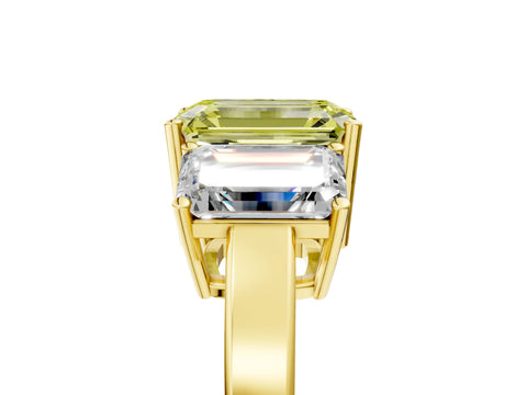 Yellow gold Three-Stone Fancy Yellow Emerald Cut Cut Diamond Engagement Ring with Flat Band and Four-Prong Setting_17