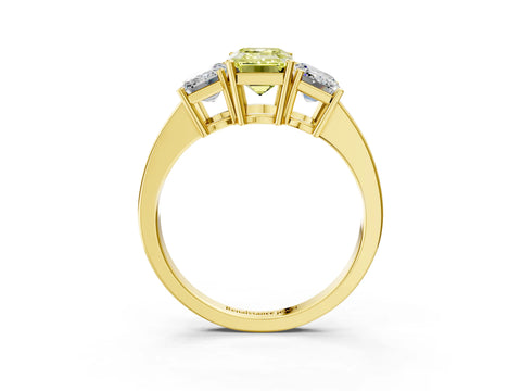 Yellow gold Three-Stone Fancy Yellow Emerald Cut Cut Diamond Engagement Ring with Flat Band and Four-Prong Setting_3
