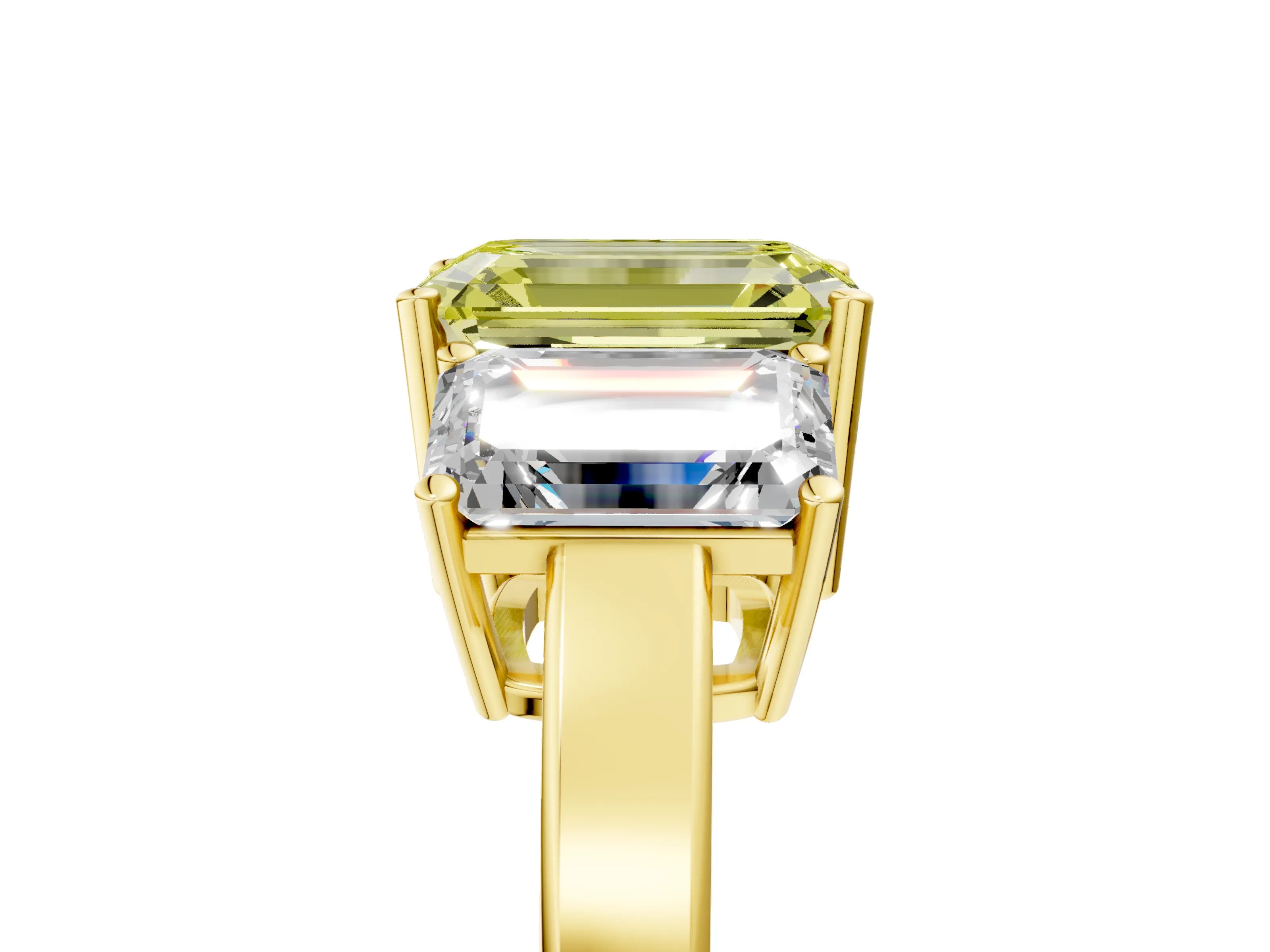 Yellow gold Three-Stone Fancy Yellow Emerald Cut Cut Diamond Engagement Ring with Flat Band and Four-Prong Setting_5