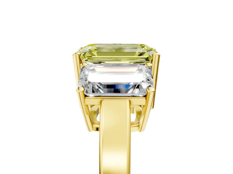 Yellow gold Three-Stone Fancy Yellow Emerald Cut Cut Diamond Engagement Ring with Flat Band and Four-Prong Setting_5