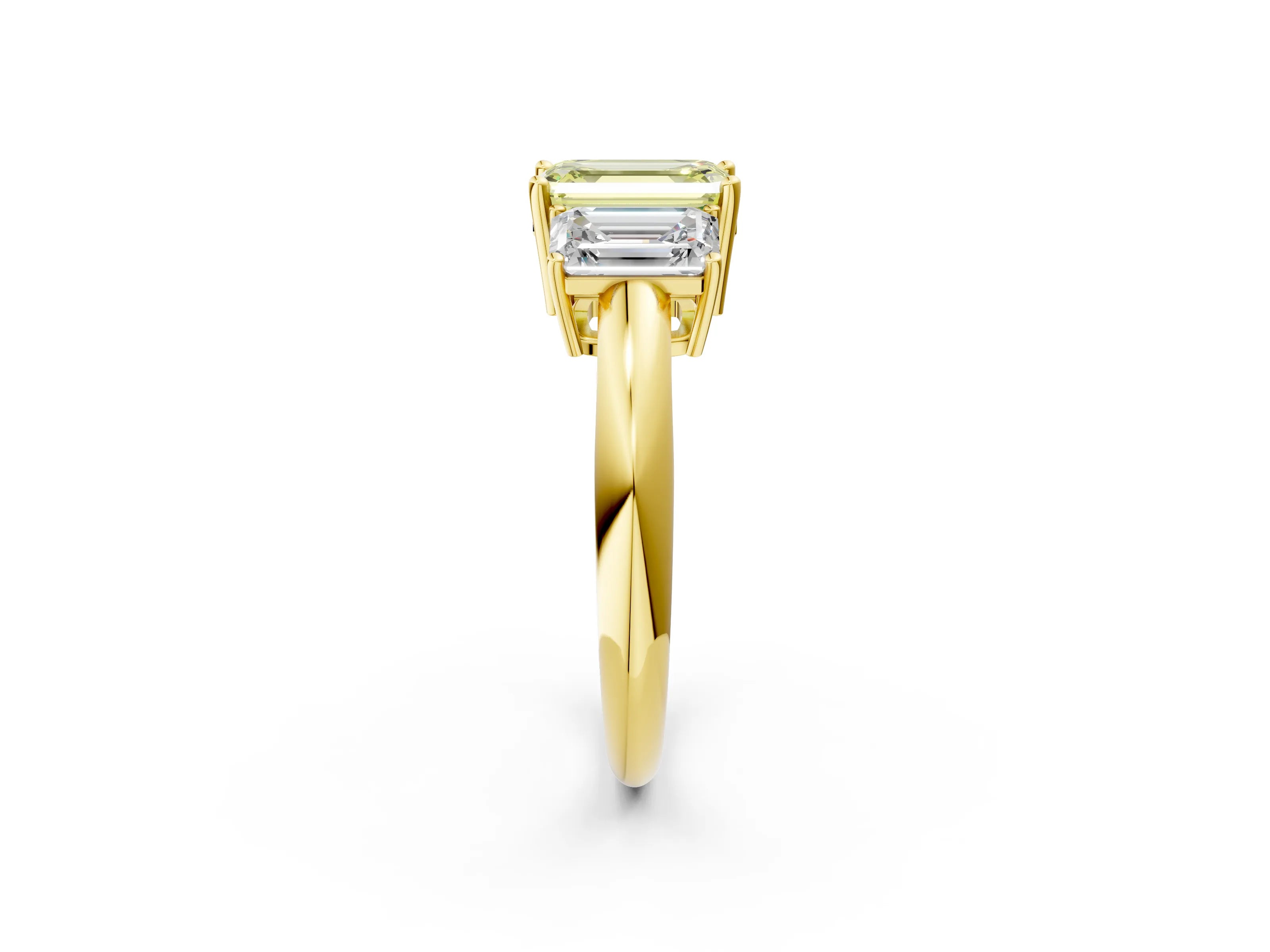 Yellow gold Three-Stone Fancy Yellow Emerald Cut Cut Diamond Engagement Ring with Prong Setting on a White Gold Band_2