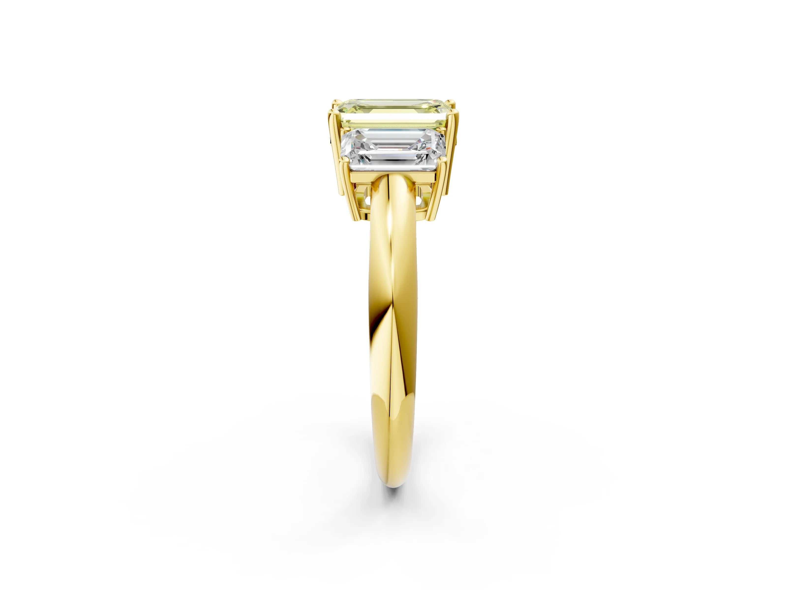Yellow gold Three-Stone Fancy Yellow Emerald Cut Cut Diamond Engagement Ring with Prong Setting on a White Gold Band_38