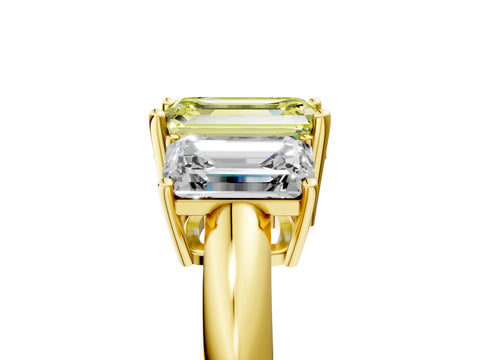 Yellow gold Three-Stone Fancy Yellow Emerald Cut Cut Diamond Engagement Ring with Prong Setting on a White Gold Band_41