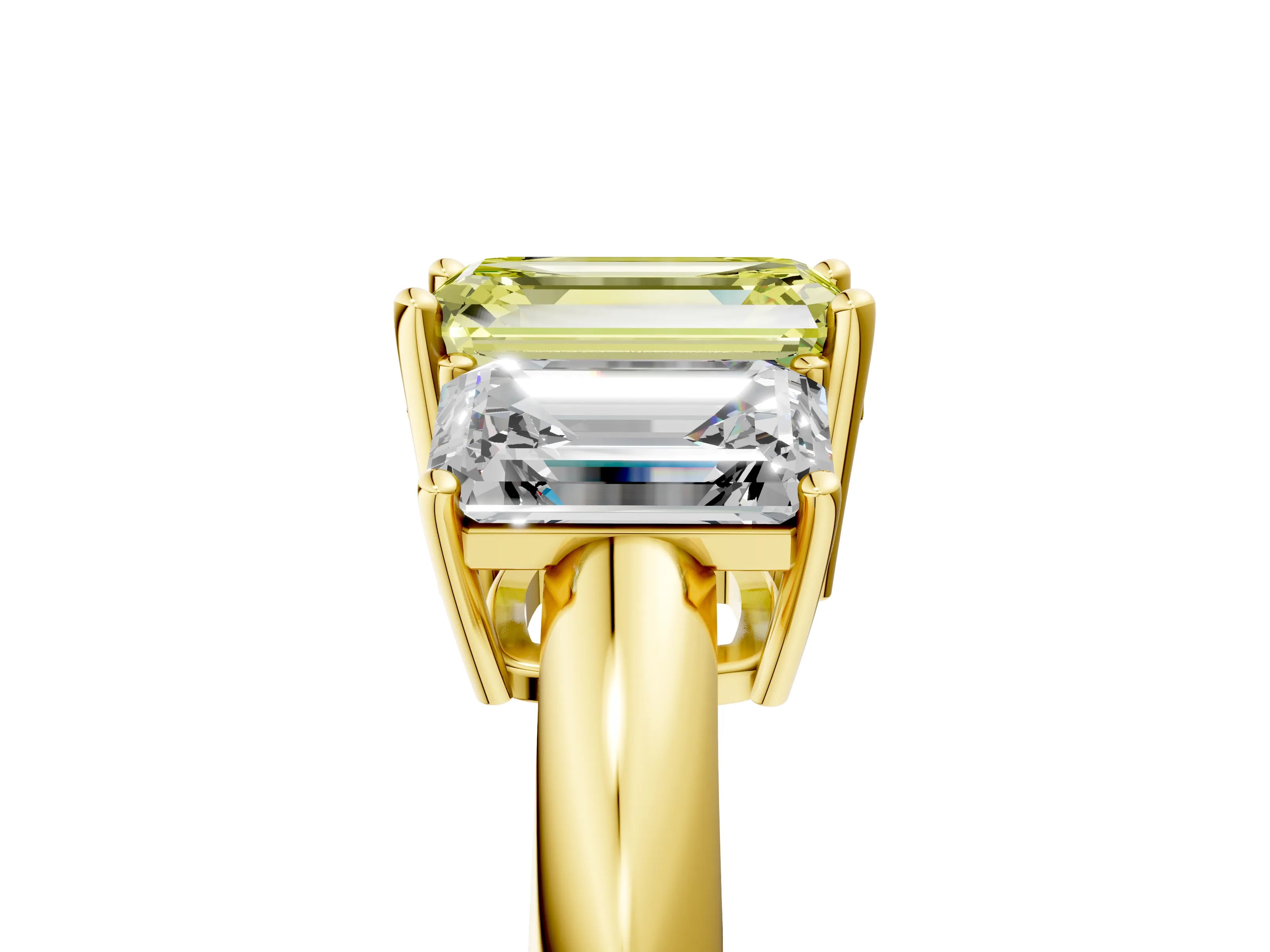 Yellow gold Three-Stone Fancy Yellow Emerald Cut Cut Diamond Engagement Ring with Prong Setting on a White Gold Band_5