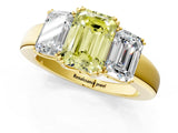 Yellow gold Three-Stone Fancy Yellow Emerald Cut Cut Diamond Ring with Channel Set Band and Four-Prong Setting_25