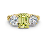 Yellow gold Three-Stone Fancy Yellow Emerald Cut Cut Diamond Ring with Channel-Set Band and Prong Setting