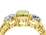 Yellow gold Three-Stone Fancy Yellow Emerald Cut Cut Diamond Ring with Channel-Set Band and Prong Setting_4