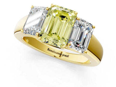 Yellow gold Three-Stone Fancy Yellow Emerald Cut Cut Diamond Ring with Prong Setting and Classic Band_1