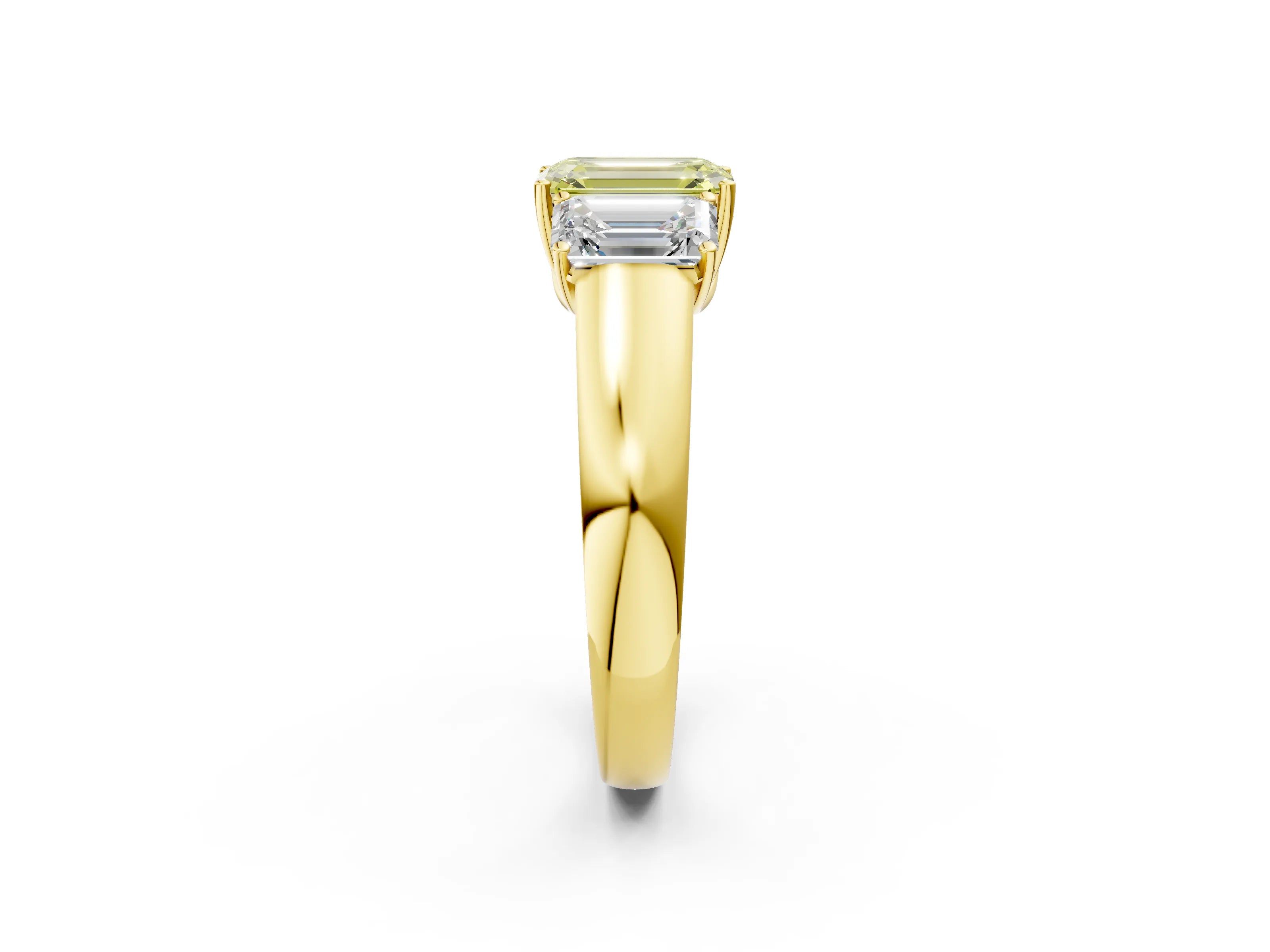 Yellow gold Three-Stone Fancy Yellow Emerald Cut Cut Diamond Ring with Prong Setting and Classic Band_2