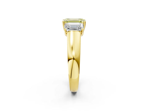 Yellow gold Three-Stone Fancy Yellow Emerald Cut Cut Diamond Ring with Prong Setting and Classic Band_2