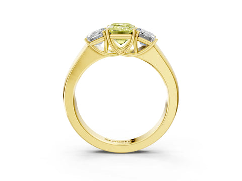 Yellow gold Three-Stone Fancy Yellow Emerald Cut Cut Diamond Ring with Prong Setting and Classic Band_3