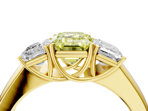 Yellow gold Three-Stone Fancy Yellow Emerald Cut Cut Diamond Ring with Prong Setting and Classic Band_4