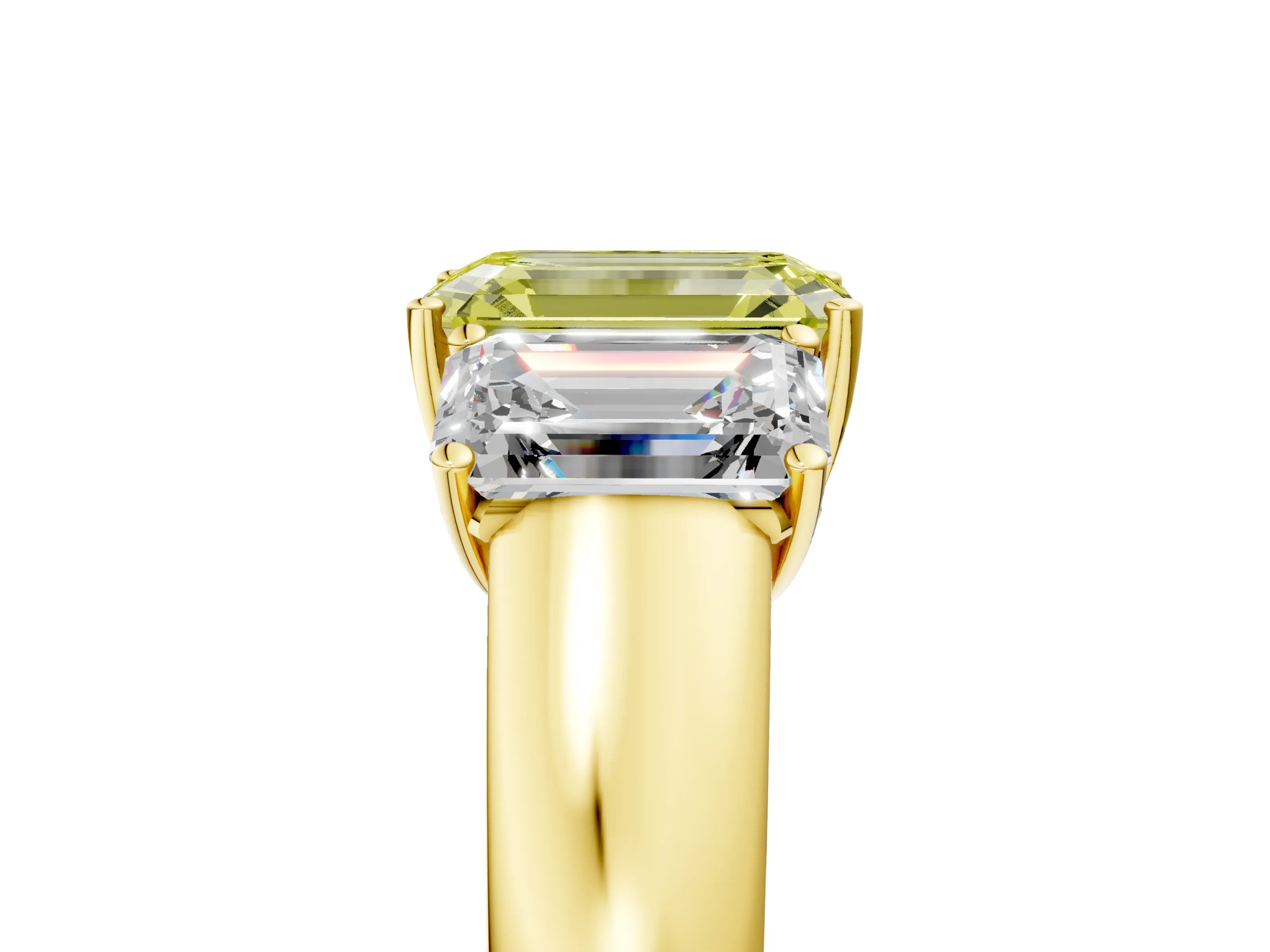 Yellow gold Three-Stone Fancy Yellow Emerald Cut Cut Diamond Ring with Prong Setting and Classic Band_5