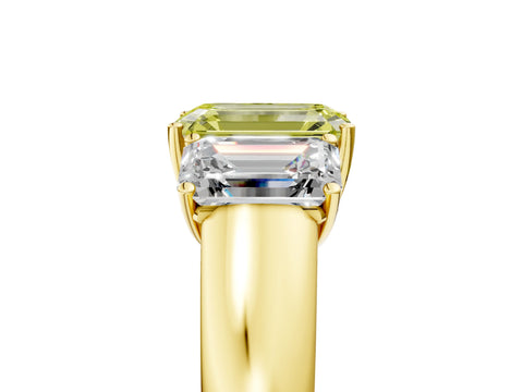 Yellow gold Three-Stone Fancy Yellow Emerald Cut Cut Diamond Ring with Prong Setting and Classic Band_5