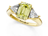 Yellow gold Three-Stone Fancy Yellow Emerald Cut Cut Diamond Ring with Trillion Side Stones and Four-Prong Setting_4