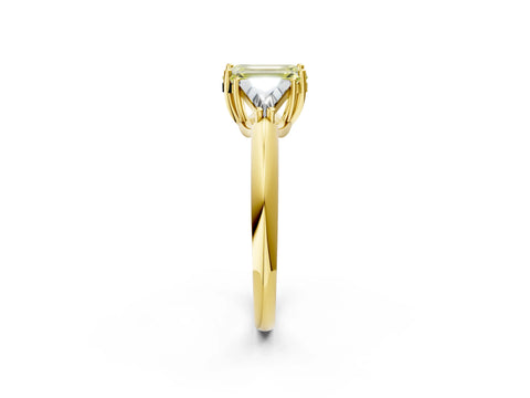 Yellow gold Three-Stone Fancy Yellow Emerald Cut Cut Diamond Ring with Trillion Side Stones and Four-Prong Setting_5