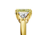 Yellow gold Three-Stone Fancy Yellow Emerald Cut Cut Diamond Ring with Trillion Side Stones and Four-Prong Setting_8