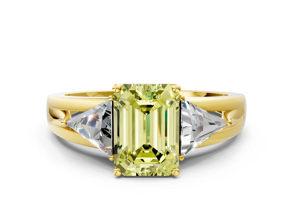 Yellow Gold Emerald Cut Split Shank Three Stone Engagement Ring Setting for Fancy Yellow Center