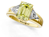 Yellow gold Three-Stone Fancy Yellow Emerald Cut Cut Diamond Ring with Trillion Side Stones on a Split Shank Band_1