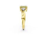 Yellow gold Three-Stone Fancy Yellow Emerald Cut Cut Diamond Ring with Trillion Side Stones on a Split Shank Band_2