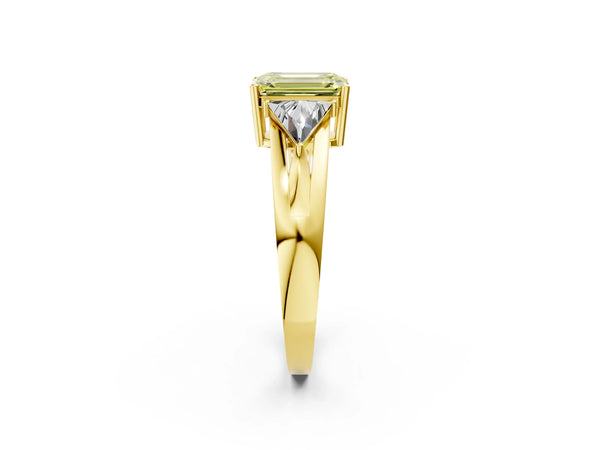 Yellow Gold Emerald Cut Split Shank Three Stone Engagement Ring Setting for Fancy Yellow Center