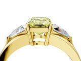 Yellow gold Three-Stone Fancy Yellow Emerald Cut Cut Diamond Ring with Trillion Side Stones on a Split Shank Band_4