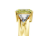 Yellow gold Three-Stone Fancy Yellow Emerald Cut Cut Diamond Ring with Trillion Side Stones on a Split Shank Band_5