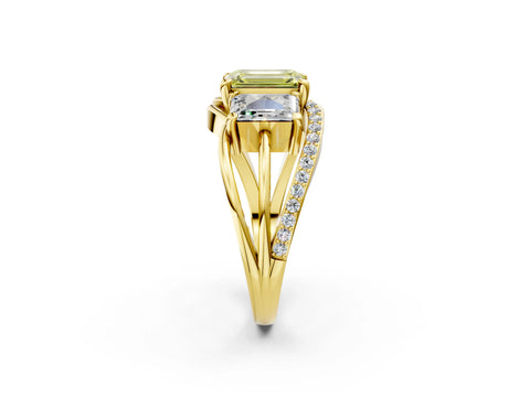 Yellow gold Three-Stone Fancy Yellow Emerald Cut Cut Diamond Split Shank Prong Set Ring_14
