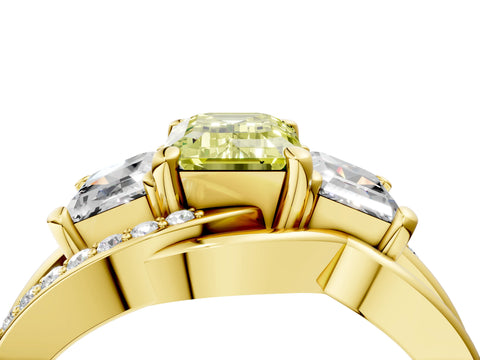 Yellow gold Three-Stone Fancy Yellow Emerald Cut Cut Diamond Split Shank Prong Set Ring_16