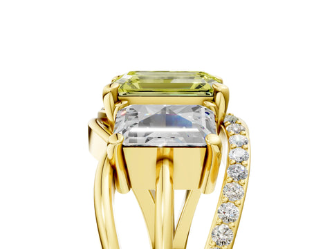 Yellow gold Three-Stone Fancy Yellow Emerald Cut Cut Diamond Split Shank Prong Set Ring_17
