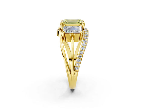 Yellow gold Three-Stone Fancy Yellow Emerald Cut Cut Diamond Split Shank Prong Set Ring_2