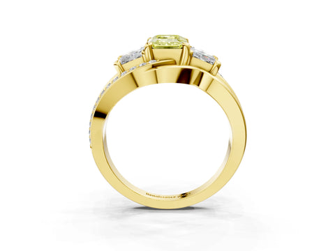 Yellow gold Three-Stone Fancy Yellow Emerald Cut Cut Diamond Split Shank Prong Set Ring_3