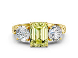 Yellow gold Three-Stone Fancy Yellow Emerald Cut Cut Milgrain Band Prong Setting Ring