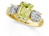 Yellow gold Three-Stone Fancy Yellow Emerald Cut Cut Milgrain Band Prong Setting Ring_1