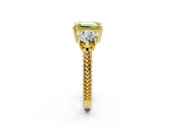 Yellow gold Three-Stone Fancy Yellow Emerald Cut Cut Milgrain Band Prong Setting Ring_2