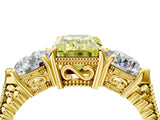 Yellow gold Three-Stone Fancy Yellow Emerald Cut Cut Milgrain Band Prong Setting Ring_4