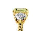 Yellow gold Three-Stone Fancy Yellow Emerald Cut Cut Milgrain Band Prong Setting Ring_5