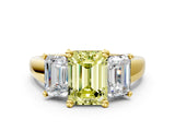Yellow gold Three-Stone Fancy Yellow Emerald Cut Cut Solitaire Ring with Classic Prong Setting