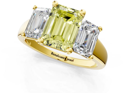 Yellow gold Three-Stone Fancy Yellow Emerald Cut Cut Solitaire Ring with Classic Prong Setting_1