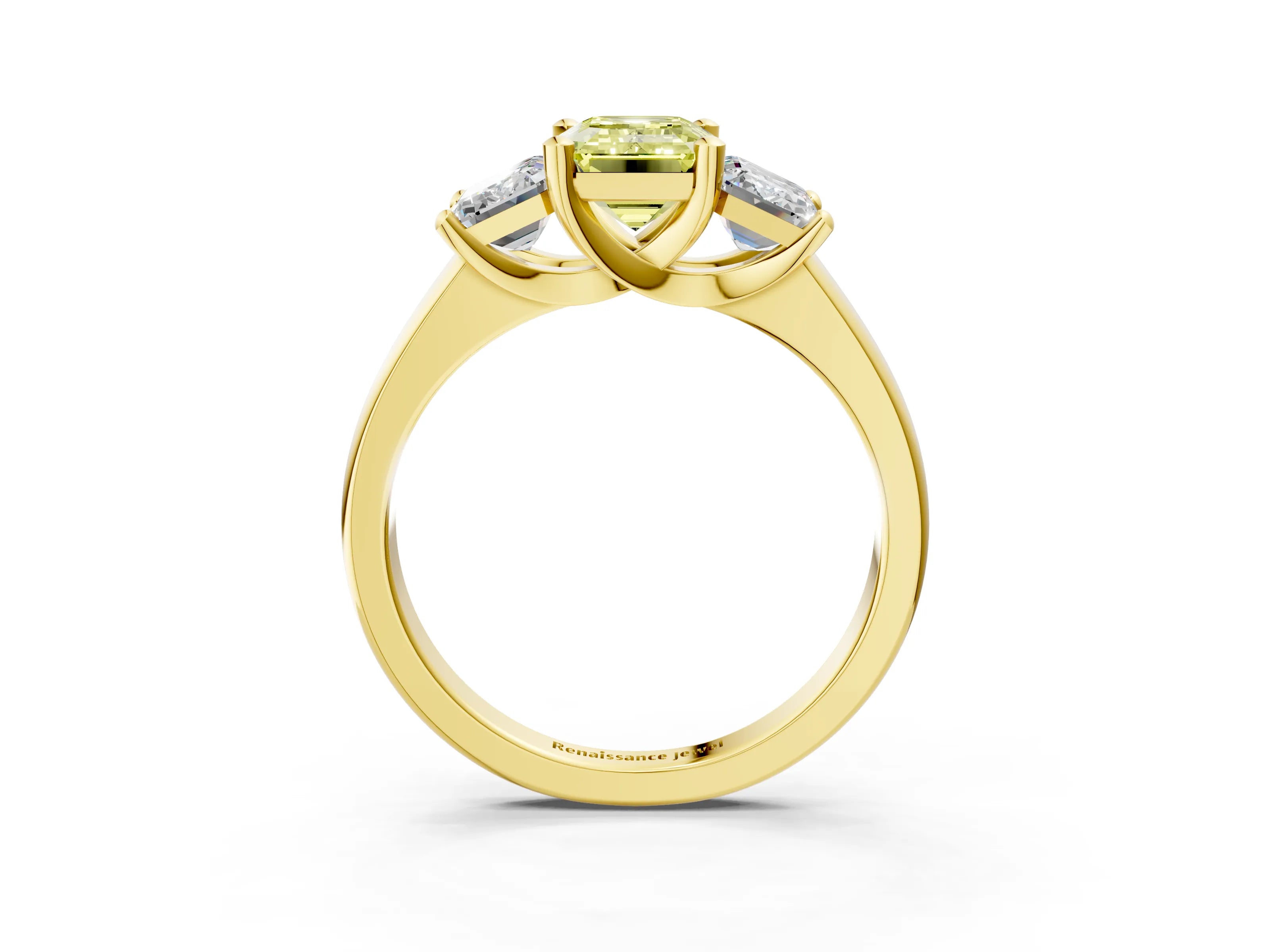 Yellow gold Three-Stone Fancy Yellow Emerald Cut Cut Solitaire Ring with Classic Prong Setting_3